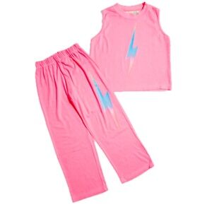 VINTAGE HAVANA, Aviator Nation teen hot pink lightning bolt pants and tank set